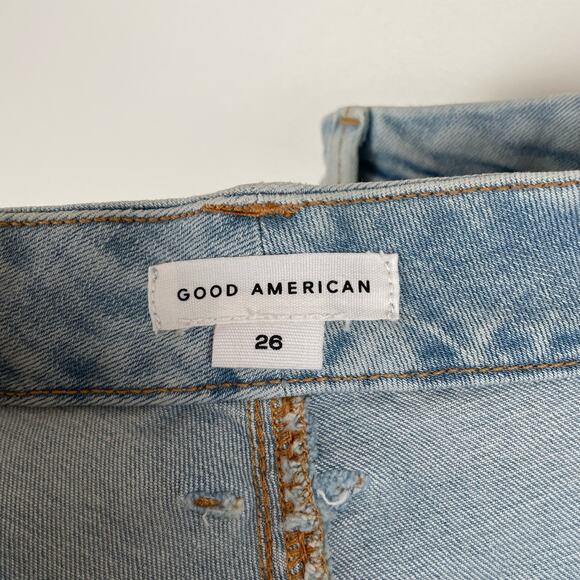 Good American Good Legs High Rise Cropped Mini Bootcut Jeans Size 26 Light Wash - Picture 6 of 12